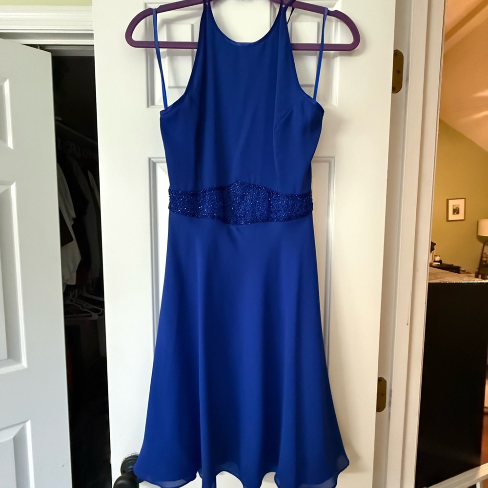 Vintage Peak Evenings Blue Beaded Halter Dress